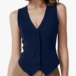 Amazon QINSEN Womens V Neck Vest Top Sleeveless Button Down Fully Lined Solid Going Out Crop Tops Photo 0