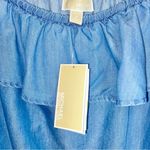 Michael Kors  Off-Shoulder Long Sleeve Ruffle Peasant Blue Chambray Denim Top Photo 4