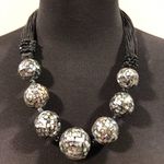 Chunky Sajen 925 Bead Runway necklace Mosaic Abalone Inlaid MOP Vintage 22" Photo 2