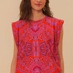 Farm Rio NWT Red Paisley Scarf Shoulder Pad Blouse Size Small Photo 0