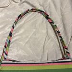 STRIPED MULTICOLORED SHOULDER BAG PINK GREEN BLUE CANVAS LIKE BAG THIN HANDLES Photo 11