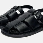 ZARA 🆕 Black Faux Fur Lined Flat Cage Sandals 9/40🆕 Photo 0