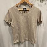 Jason Maxwell Y2k light tan embroidered bling stretchy v-neck short sleeve top  Photo 0