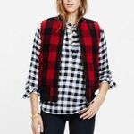 Madewell  Red Black Buffalo Plaid Fleece Lined Vest Size S Photo 0