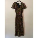 Anthropologie ett:twa Black Green Gold Floral Short Sleeve Jumpsuit Women size 4 Photo 1