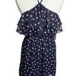 YA Los Angeles  Navy Blue Pink Geometric Ruffle Halter Sundress Size S Chiffon Photo 0