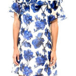 Anthropologie WHIT By  Blue And White Floral Print Silk Edie‎ Rose Dress Size L Photo 0