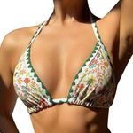 Zaful Sexy Halter Ditsy Floral Print Color Block Triangle Top Photo 0