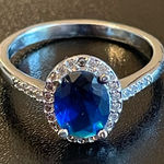 Oval blue sapphire silver plated CZ ring Size 10 Photo 0