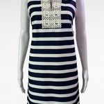 Jessica Howard Navy & White Stripe Crochet Trim Sleeveless Shift Dress Size 12 Photo 0