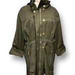 Antonio Melani XL Erin Coat Olive Green Trench Coat Hooded Gold Zip Utility Photo 3