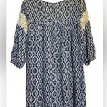 Kori  Navy Blue Ivory Chevron Crochet Boho Tunic Dress Medium Flowy Geometric Photo 4