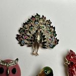 Rhinestone Parrot, Cardinal, Peacock, Owls Brooch Pin Lot Of 4 Gold Tone Photo 4