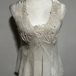 Vintage Sheer Ivory Lace Embellished V Neck Sleeveless Peplum Top size Medium Photo 0