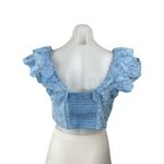 BCBGeneration Blue Ruffle Sleeve Embroidered Floral Eyelet Blouse Crop Top Sz M Photo 1