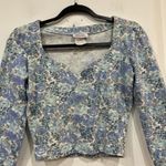 Vintage Sacha Floral Cropped Longsleeve Top Medium Sweetheart Neckline Ditsy Blue Photo 1