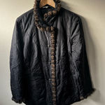 CAbi Black Quilted Puffer Jacket with Brown Faux Fur Trim Photo 0