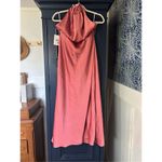 NEW Rose Satin Halter Neck Backless Slit Cowl Back Ruched Maxi Dress M Pink Size M Photo 2