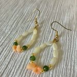 Pink & Green Stone Pearlescent Bead Oval Dangle Earring Vintage “Maja” Feminine Coastal Jewelry Photo 0