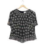 Papell Boutique  Evening Sz 1X Black Silk Beaded Short Sleeve Top Scallop Hem VTG Photo 3