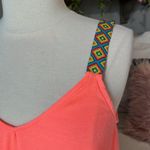 Rue 21 Neon Coral Crop Top Flowy Tank Embroidered Aztec Straps Womens Medium  New Photo 3