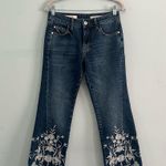 Anthropologie Pilcro Embroidered Floral Cropped Flare Jeans Blue Size 26 Photo 2