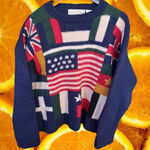 Vtg 90s American Eagle Outfitters 100% Wool Flag Sweater Size Large Blue Photo 0