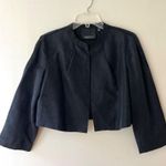 Carlisle  Couture Sz 12 Black Raw Silk Open Cropped Jacket Front Hook Long Sleeve Photo 0