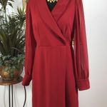 Shelby & Palmer Shelby Palmer Women Wrap Dress Red Long Sleeve Suplice Shawl Collared Sz 6 Boho Photo 0