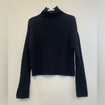 Open Edit  Women's Cotton Blend Rib Funnel Neck Black Sweater Size‎ XS Photo 3