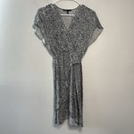 Maje  Asymmetric Black White Animal Print Faux Wrap‎ Ruffle Romela Dress Size 34 Photo 3