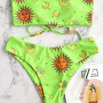 Zaful  Large 2 Piece Green Lace Up Sun & Moon Celestial Bikini Bathing Swim Suit Photo 0
