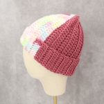 Pink Multi Color Chunky Y2K Vintage Crochet Beanie Cap Hat OS Photo 2