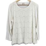 J.Crew  White Knit Shirt Lace Overlay Long Sleeve Round Neck Top Womens Large Photo 0