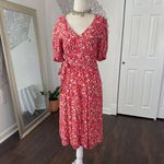 Luxology Red White Flower Sweetheart Preppy Coquette Floral Midi Dress S Photo 1