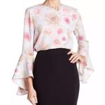 Catherine Malandrino  Button Down Back Bell Sleeve Floral Print Blouse Size M Photo 1