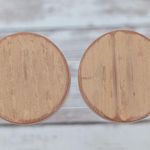 Vintage Clip On Earrings Wooden Tan Circle 1 & 1/8" Photo 0