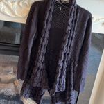 Chunky Knit Crochet Sweater Eggplant Deep Purple Cardigan Cozy Womens M Wool Size M Photo 4
