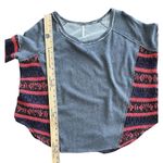 Free People Oversize Inset Crew Neck Sweater Large Gray Red Purple Bohemian Photo 3