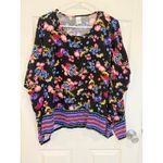East 5th Floral Print Top Womens L Black Pink Blue Yellow Bohemian Blouse Photo 1