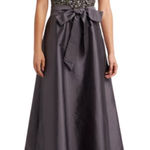 Pisarro Nights Beaded Bodice Satin Maxi Gown Women's 14 Gray Formal Wedding NWT Photo 0