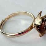 Vintage Dainty Flower Faux Pearl Gold Plates Adjustable Cocktail Ring Photo 3