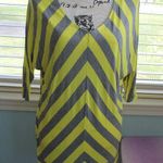 New York & Co. Neck Dressy Yellow Grey Stripe Tee Top Sz Med Photo 0
