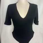 Nasty Gal body suit black mid sleeves v neck 8 Ribbed Women's Top Photo 0