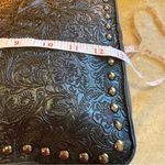 Sam & Hadley Embossed Tote Bag with half braided handles. Faux leather. Black Photo 8