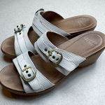 Dansko  Jessie Sandal 39 White & Cream Houndstooth‎ Brass Buckle Slip On Heel Photo 0