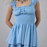 Princess Polly Coquette cottagecore blue ruffled babydoll puff sleeve romper dress Photo 0