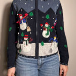 Vintage Blue Snowman Holiday Zip Up Sweater Size Small Photo 0