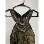 Bebe NEW Vintage Silk Halter Blouse Beaded Size Small Green Brown Photo 1