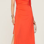 Halston Heritage HALSTON One Shoulder Drape Ruched‎ Orange Cocktail Evening Dress Formal Gown 12 Photo 0